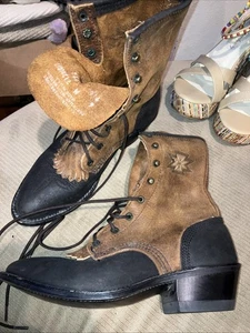 Bottes vintage Abilene femme 6M cuir marron western packer kiltie made in USA - Photo 1/14