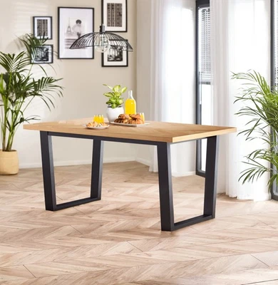 FURNITUREBOX UK Cotswold Rectangular Oak and Black Wood Large 6 Seater Dining Table