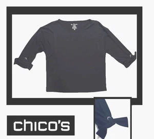 Chico's Size 0 - Women’s - Bow Tie Sleeves - Black 3/4 Sleeves Top Blouse - Picture 1 of 12