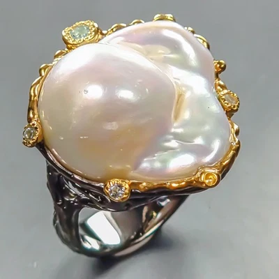 Jewelry ring Natural Baroque Pearl Ring 925 Sterling Silver Size 8 /R444556 - Image 1 of 4