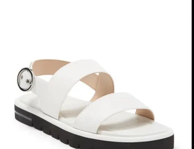 Stuart Weitzman Elodie White Smooth Leather Slingback Sandal Flats 41.5 =Size 11 - Image 1 of 4