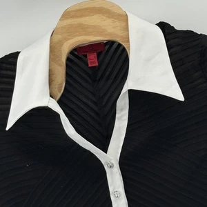 JS Collections Shirt Womens 16 Black White Sheer Textured Button Up Blouse Top - Picture 1 of 13