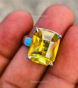 Yellow Sapphire Adjustable Silver Ring for women sterling silver Engagement Ring - Picture 1 of 14