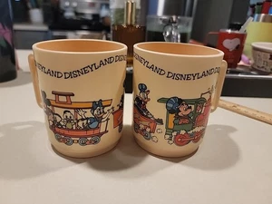 Vtg Deka DISNEY DISNEYLAND Plastic Kid Mug Train Mickey Minnie Mouse Set Of 2 - Picture 1 of 7