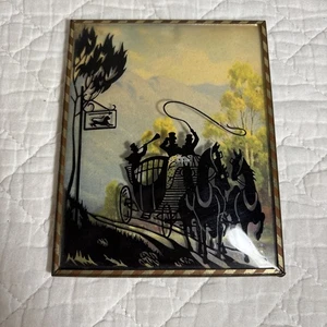 Silhouette Bild konvex Glas Postkutsche Pferde Bäume 40er Jahre - Bild 1 von 8