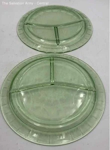 Green Geometric Glass Divided Round Shape Dinnerware Plates Set Of 5 - Picture 1 of 6