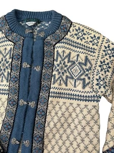 Nordic Dale Of Norway Wool Sweater Cardigan Blue Fair isle Pewter Sz Med Size 50 - Picture 1 of 5