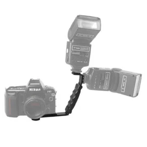 Aluminum L-bracket w 2 Hot Shoe Mount F Video LED Light Camera Flash Camcorder  - Picture 1 of 12