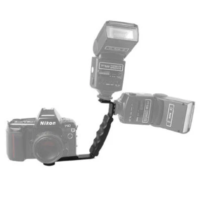 Aluminum L-bracket w 2 Hot Shoe Mount F Video LED Light Camera Flash Camcorder  - Image 1 of 4
