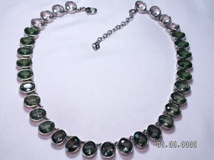 ...CAROLEE...Silver Tone, Shades of Green & Clear Crystals Necklace... - Picture 1 of 12
