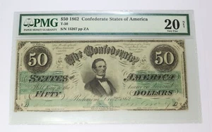 1862 PMG VF20 NET Watermark CSA Confederate States of America $50 Note 35739F - Picture 1 of 3