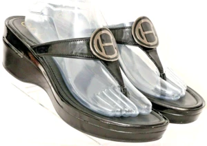 Cole Haan D30479 Black Clog T-Strap Thong Wedge Sandals shoes Women's 9.5 B - Picture 1 of 9