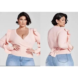 FTF Fashion to Figure Dahlia Ruffle Detail Wrap Sweater 1X (14/16) - Picture 1 of 3
