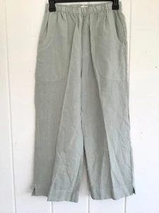 Mosaic USA 100% Linen Pants Womens SMALL Lt Sage Lagenlook Crop Wide Leg Pull On - Picture 1 of 6