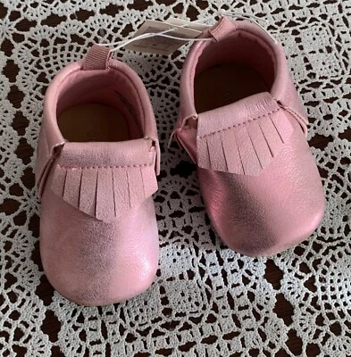 Zapatillas Botines Mocasines Rosa Brillo 0 a 3 Meses Azul Marino Antiguo Nuevo con Etiquetas Foto 1 de 4