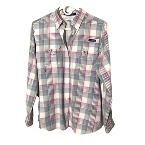 Columbia Performance Fishing Gear Shirt in Pink and Blue Plaid, Size Small - Picture 1 of 7
