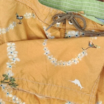 Tommy Bahama Relax Mens Swim Trunks Yellow Floral Drinks Mesh - 10" Inseam Large - Image 1 of 4
