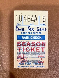 1983 Yankees Royals Boleto George Brett Pine Tar Home Run 24 de julio 18 de agosto - Imagen 1 de 2