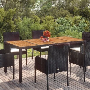Gartentisch mit Holzplatte Schwarz 190x90x75 cm Poly Rattan - Bild 1 von 7