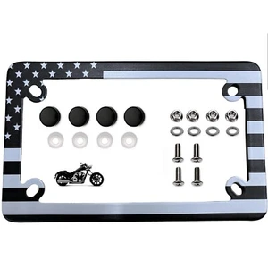 LFPartS American Flag Motorcycle Stainless Steel License Plate Frame (Black &... - Picture 1 of 4