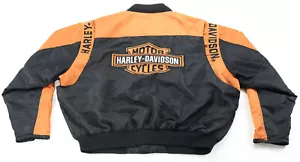 harley davidson mens jacket 2XL black orange bar shield racing bomber riding zip - Picture 1 of 4