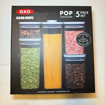 Nuevas empuñaduras OXO Good 5 piezas. Pop Contenedor Set Pulsador Sello Hermético Foto 1 de 3