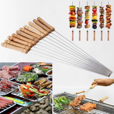 Profi 12 Stück BBQ Kebab Spieße - 30 cm Metall mit Holzgriffen