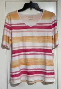 Talbots Tee M White Multi Color Stripe Short Sleeve Crewneck T-Shirt NWT $49.50 - Picture 1 of 6