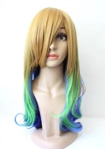 NUEVO Para mujeres Ombre Peluca Larga Rizada Anime Halloween Cosplay Disfraz Marrón Azul - Imagen 1 de 4