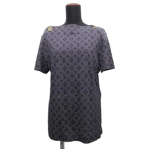 LOUIS VUITTON Monogram Mahina ChainShoulder TShirt Size M Cotton100% Navy 1ABCC8 - Picture 1 of 16