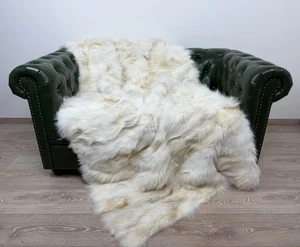 Luxury Cream Fox Fur Blanket Throw. Real fur blanket - Picture 1 of 7