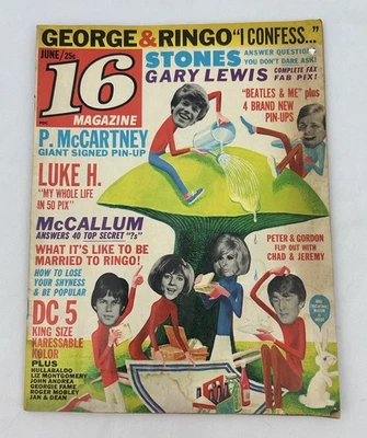 16 Magazine -June 1965 -Luke Halpin; George Harrison; Rolling Stones; Gary Lewis - Image 1 of 4