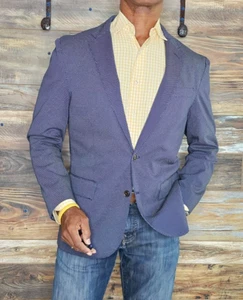 LkNw J. Crew Crosby 100% Cotton Blue Pokadot Dual Vent Blazer Jacket 40S - Picture 1 of 11