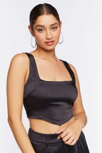 Top corto (M) FOREVER21 satinado dobladillo en V para mujer - Imagen 1 de 5