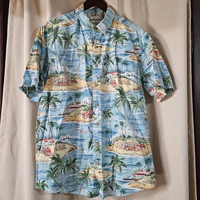 Saddlebred Classic Fit Botton Up All Over Beach Print Mens LT Tropical Vacation - Image 1 of 4