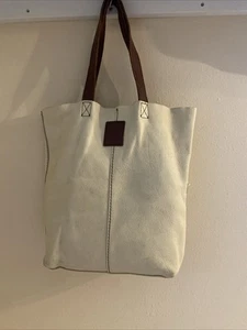 Borsa tote bag marca fortunata borsa a mano in pelle bianco sporco morbida cucitura a mano design - Foto 1 di 17