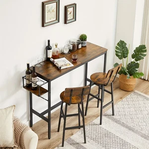 3 Piece Bar Table Set Counter Height Kitchen Table w/ 2 Bar Stool/Brown US - Picture 1 of 8