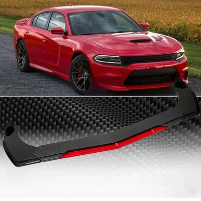 For Dodge Charger Front Bumper Lip Spoiler+Splitter Body Kit Carbon Fiber Red - Imagem 1 de 4
