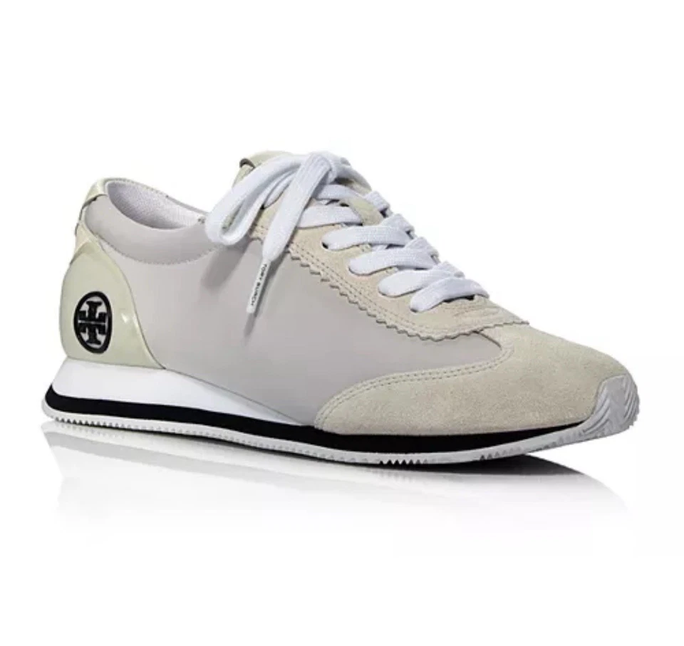 Tory Burch Hank Sneaker Women 9.5 Nylon/Suede Light Cool Gray & Cream - Image 1 of 4