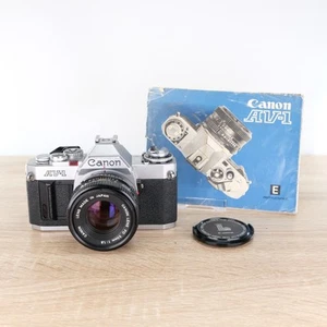 Canon AV-1 35mm Film SLR & 50mm Lens Kit Vintage Silver Tested & Working AE1 AV1 - Picture 1 of 11