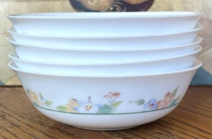 Arcopal France Set of 5 Cereal Bowls 6.25" Milk Glass Opal Floral Vintage - Picture 1 of 15
