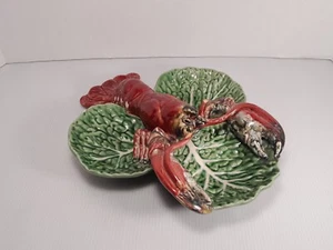 RARE Bordallo Pinheiro Lobster On Cabbage Leaf 3 Section Divided Bowl Chipped - Picture 1 of 7