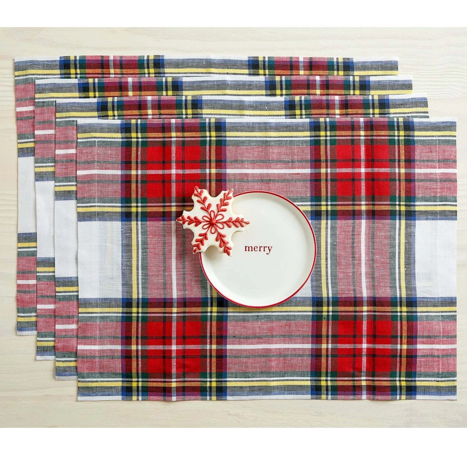 Solino Home 100% Pure Linen Table Placemats Cloth 14 x 19" - Stewart Plaid - Image 1 of 1