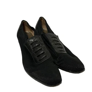 Prevata Italian Casual Shoes Heels Women’s Size 7 AA Black Fabric And Leather - Picture 1 of 8
