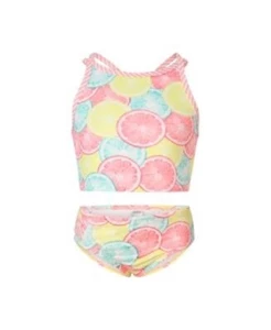 Penelope Mack Little Girl Lemon Print Matching 2 Piece Bikini Swimsuit Pink Sz 4 - Picture 1 of 7