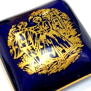 Footed Porcelain TRINKET BOX - Blue & Gold 4cmx4cm - Lovers - Picture 1 of 5