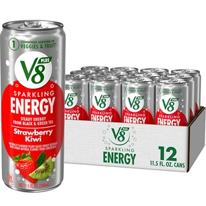 V8 +SPARKLING ENERGY Strawberry Kiwi Energy Drink with Real Vegetable Pack of 12 - Picture 1 of 1