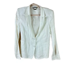 MAGASCHONI COLLECTION womenss sz 10 white linen lightweight pleated back blazer - Picture 1 of 4