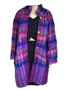 Chaqueta Elizabeth Jenkins OS Rosa Azul A Cuadros Tejida a Mano Botón Frontal Arte Para Usar - Imagen 1 de 11