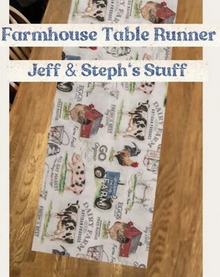 Cow, Pig, Farmhouse Patchwork Table Runner Decoration Birthday Party, Wedding, - Image 1 of 2